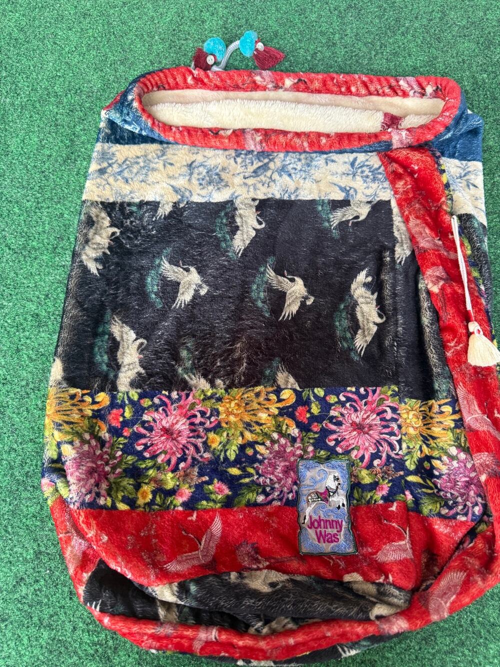 Johnny Was Crane Print Bag Tote Patchwork Floral Boho Drawstring Pouch